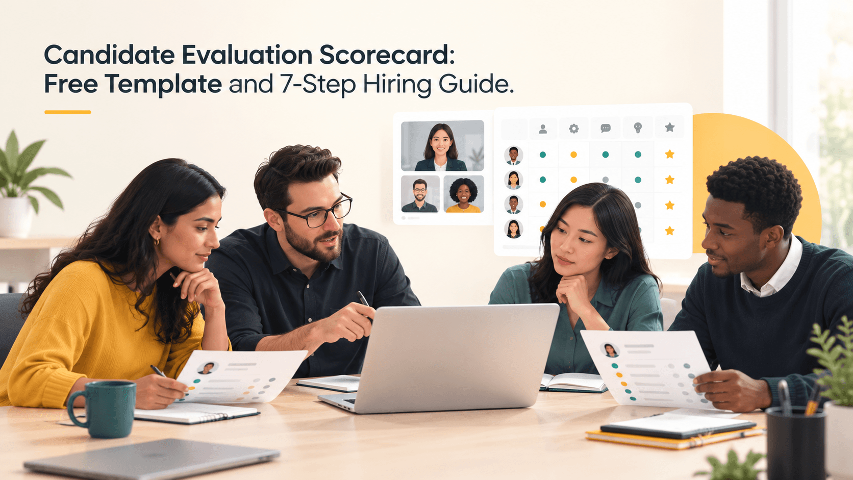 Hiring team evaluating candidates with a structured scorecard