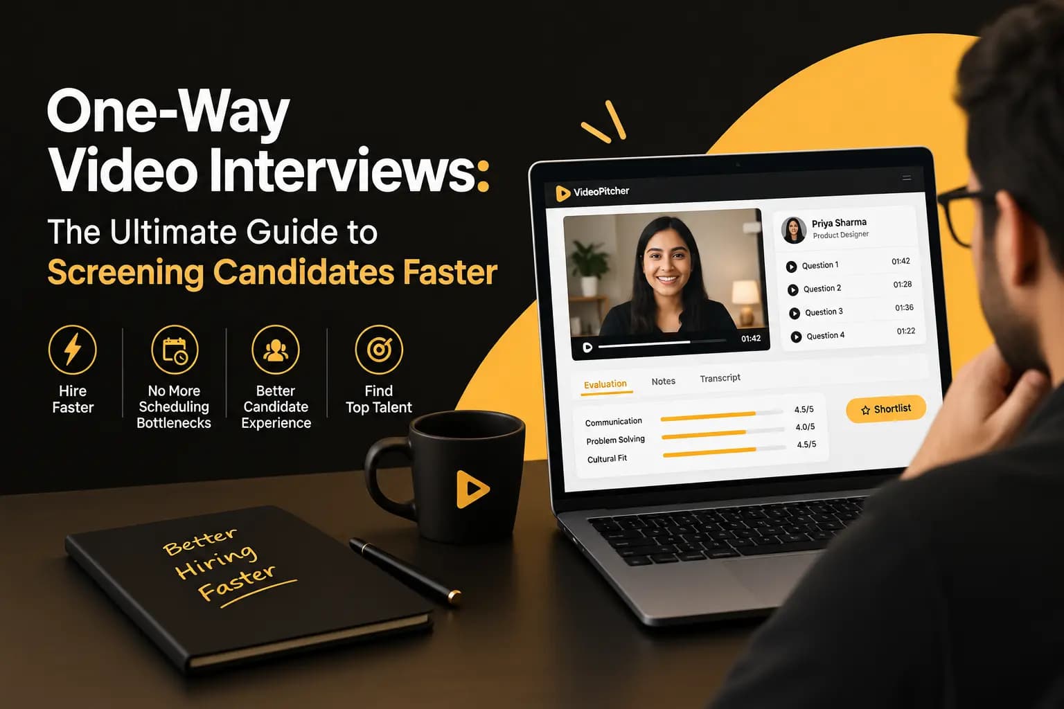 Candidate practicing interview speaking pace in front of a laptop camera