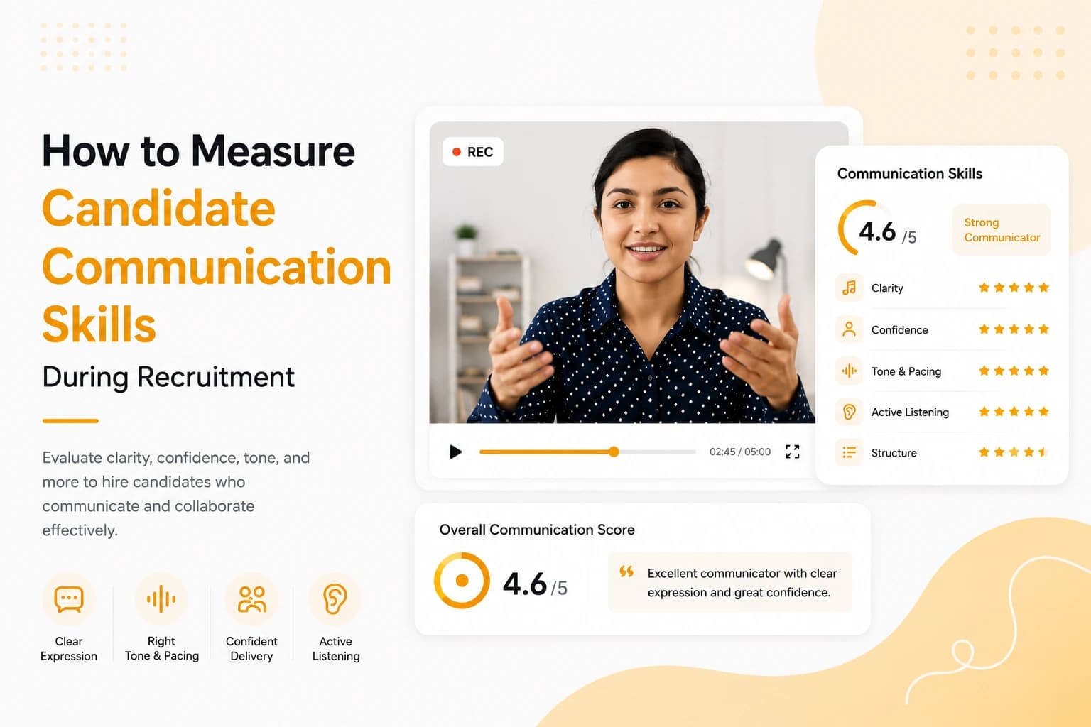 Recruiter evaluating candidate communication skills during a structured recruitment assessment