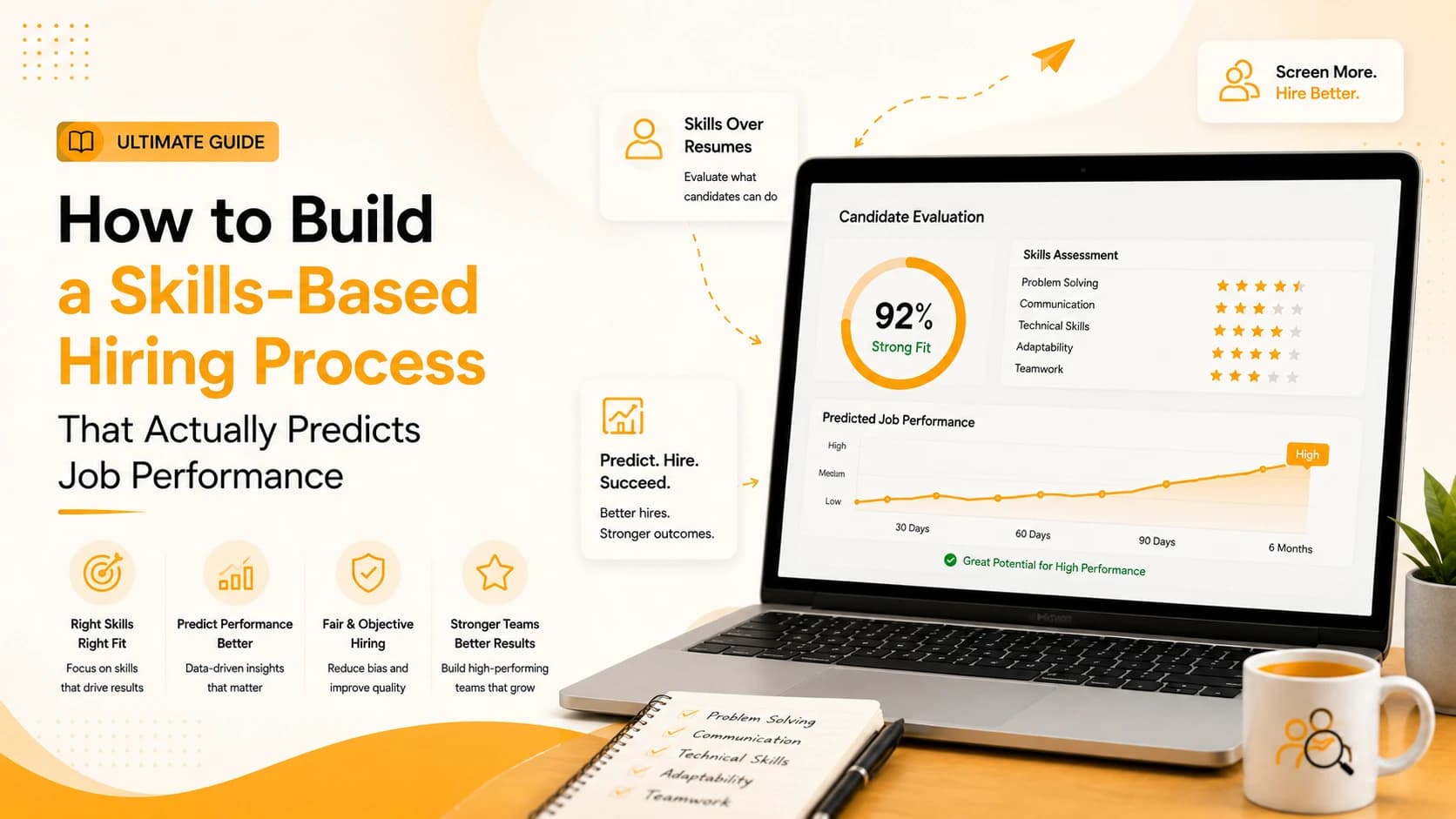 Recruiter evaluating candidate skills and predicted job performance on a hiring dashboard